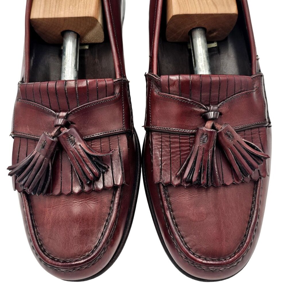 Vintage Bragano Cole Haan Italy 10.5 Burgundy Leather Dress Shoes Tassel Loafers - Picture 2 of 14